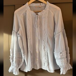 Paul & Joe Light Blue Ruffle-Trim Button-Front Blouse